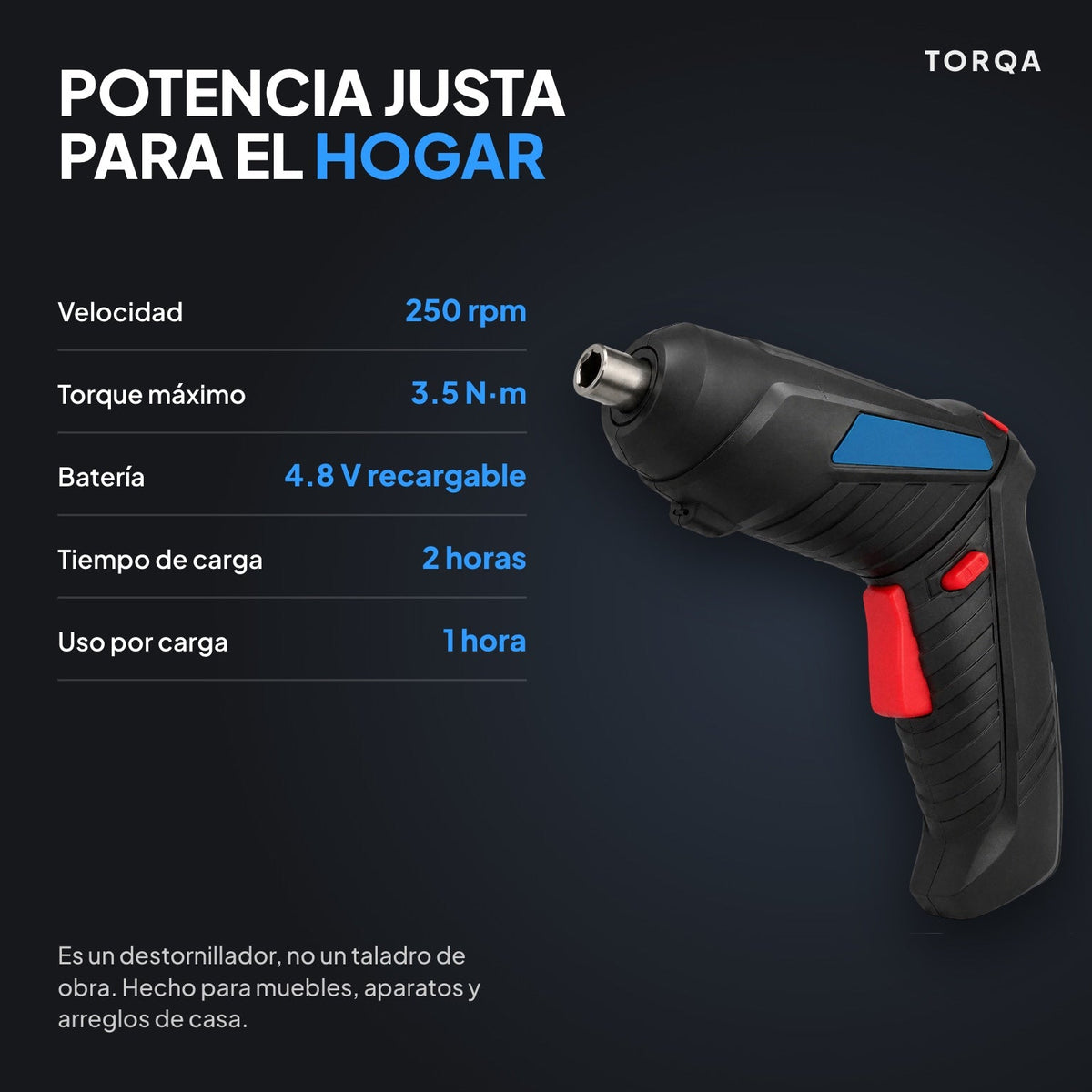 Torqa destornillador inalámbrico recargable